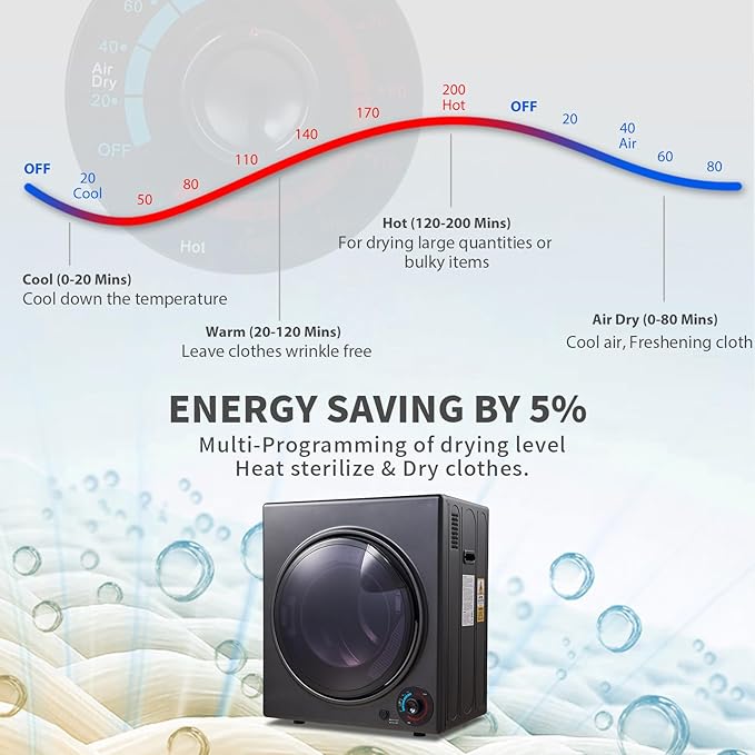CTT 3.5 cu.ft Portable Dryer for Apartments,1500W Compact Dryer with 4 Drying Modes,120V Electric Dryers for Laundry, Apartments, RVs, Dorms, Black-Ruum Studio Home