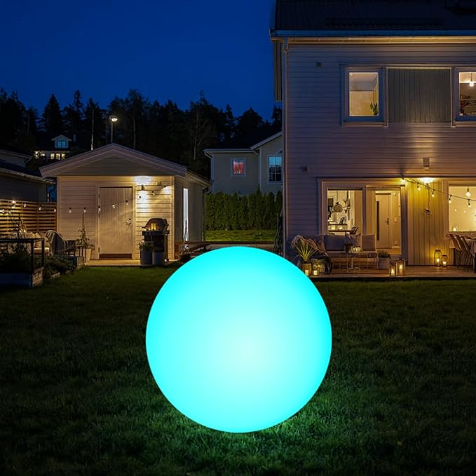 infray 12-Inch LED Ball Light, Solar Rechargeable Globe Light Color Changing Solar Globe Lamp IP67 Waterproof Outdoor Garden RGB Orb Light for Patio Pool Yard Bar Party Decorative Lighting-Ruum Studio Home