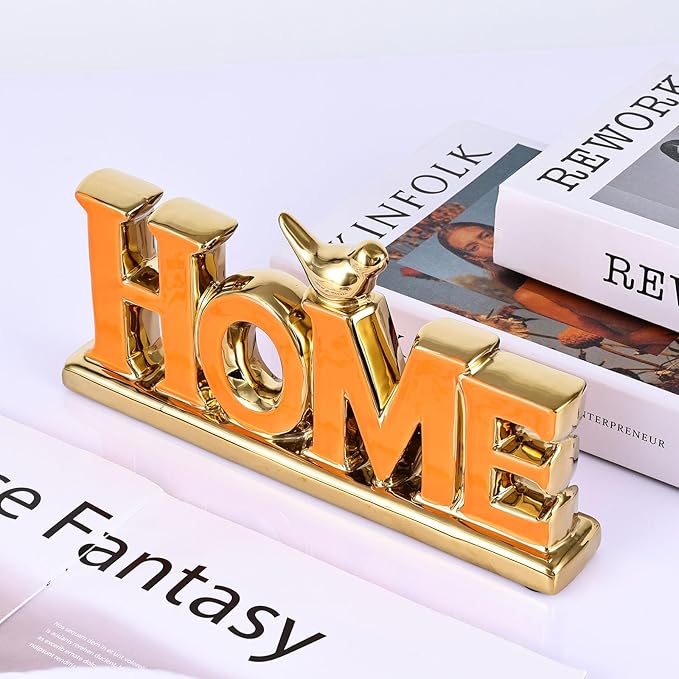 XMGZQ Love Sign Decoration,Orange and Gold Love Signs for Home Decor,Small Bird Sculpture Personalized Decor,Orange Style Figurine Decorative Ornaments for Living Room,Bedroom,Desktop,Cabinets-Ruum Studio Home