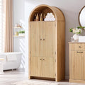 71" Tall Arched Bathroom Storage Cabinet, Modern Fluted Storage Cabinet w/Doors, 3 Adjustable Shelves, 6 Door Shelves, Wood Freestanding Cabinet for Bathroom, Entryway, Hallway, Natural-Ruum Studio Home