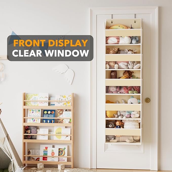 SpaceAid 2 Pack Over The Door Organizer with 5 Large Pockets and 10 Mesh Side Pockets, 5 Layers Door Organizer Hanging with Clear Window for Bedroom, Bathroom, Pantry and Nursery, Beige-Ruum Studio Home