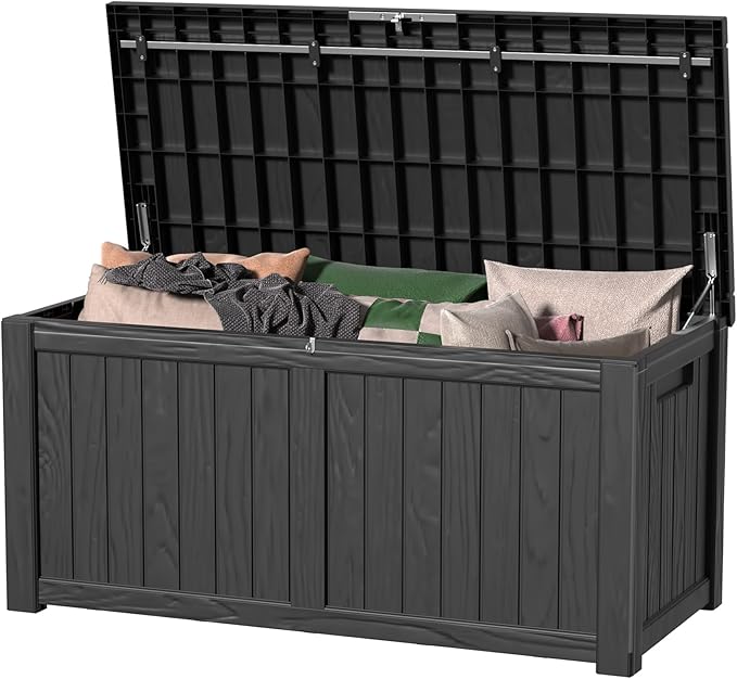 DRATO 120 Gallon Large Deck Box, Outdoor Storage Box for Patio Furniture, Patio Cushions, Gardening Tools, Pool Supplies,660lbs Weight Capacity,Waterproof Resin Storage Boxes-Ruum Studio Home
