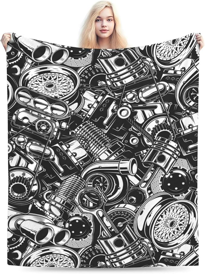 HGOD DESIGNS Automobile Car Parts Pattern Flannel Fleece Bed Blanket Throw Blanket Lightweight Cozy Plush Blanket for Bedroom Living Rooms Sofa Couch 40"x50"-Ruum Studio Home