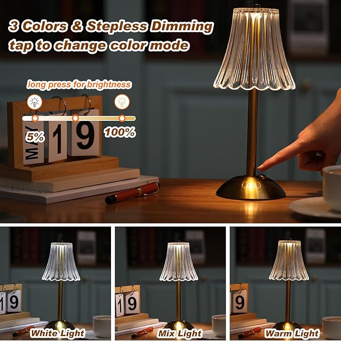 Liliful 4 Pcs LED Portable Cordless Table Lamp Touch Battery Operated Rechargeable Desk Lamp 3 Color Dimmable for Bedroom Living Room Dining (Rose Style,Gold)-Ruum Studio Home