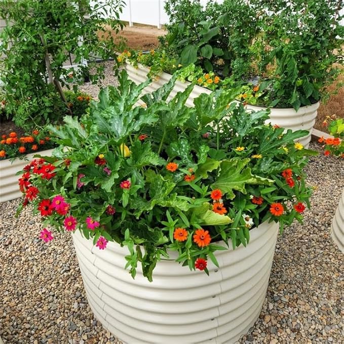 Vego garden 32" Tall 42" Round Raised Garden Bed Raised Bed Planter Box for Vegetables Flowers Patio-Pearl White-Ruum Studio Home