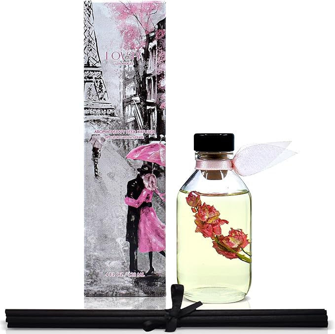 LOVSPA Reed Diffuser Set, Pink Tuberose Scented Oil Diffuser with Sticks, Home Fragrance Accessories for Bathroom Shelf Decor, Aroma Diffusers for Home or Office Desk, USA Made-Ruum Studio Home