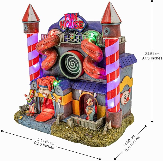 Carnival Funhouse Clown Theme Spooky Halloween Village Multi-Color LED Lights, Motion and Music 9.25" x 5.75" x 9.5"-Ruum Studio Home