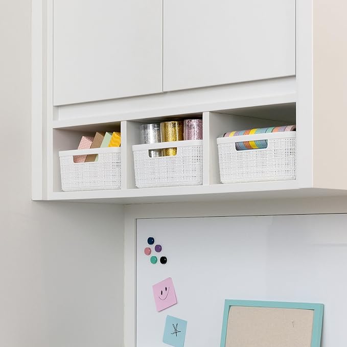 Curver Set of 8 Jute Small Decorative Plastic Organization and Storage Baskets, Perfect Bins for Home Office, Closet Shelves, Kitchen Pantry and All Bedroom Essentials-Ruum Studio Home