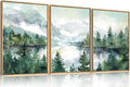 Watercolor Mountain Framed Canvas Wall Art Set, Boho Forest Wall Decor, Nature Green Pines Wall Painting, Forest Wilderness Artwork for Living Room, Bedroom, Dining Room, Office - 16"x24"x3-Ruum Studio Home