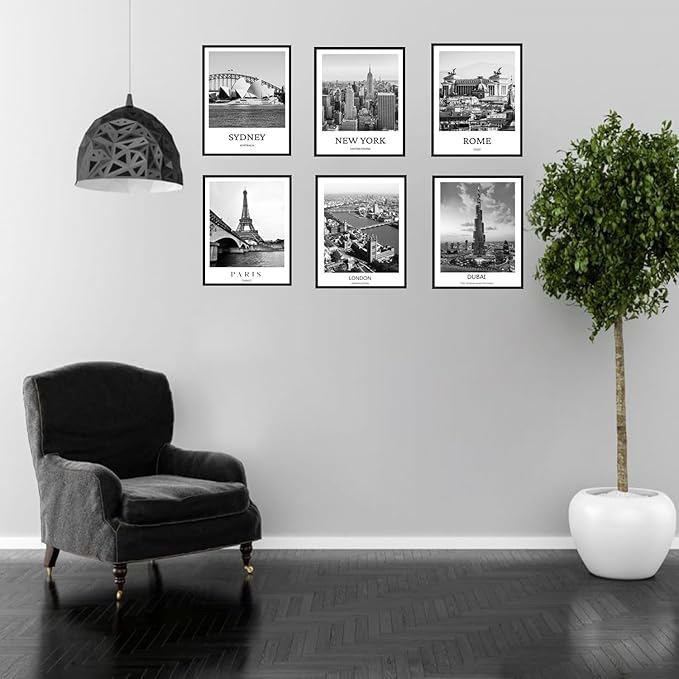 ELEVENSPACE Black And White Wall Art Decor,New York, London, Tokyo, Paris, Eiffel Tower Wall Decor Art,Modern Boho Wall Art for Living Room Bedroom Prints Poster,8x10 Inch Set of 6,Unframed-Ruum Studio Home