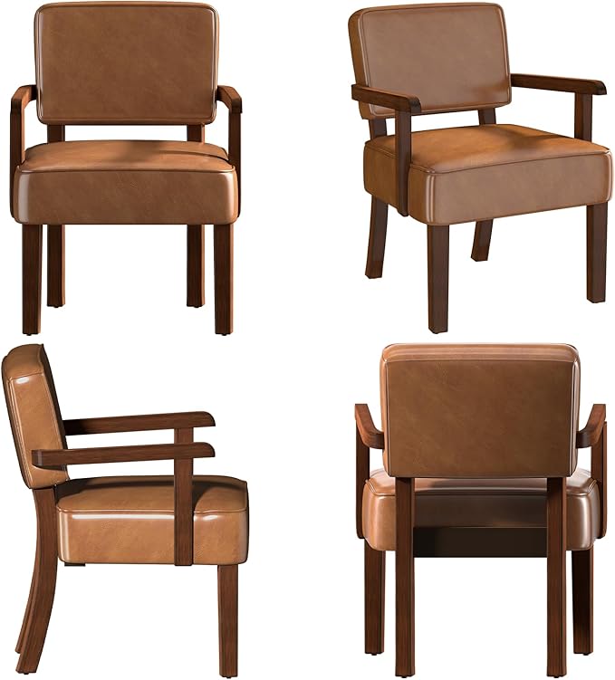 Accent Chair, PU Leather Living Room Chairs Oversized with Soft Seat and Armrests, Armchair for Bedroom, Dinning, Reading, Waiting Rooms (Leather Brown)-Ruum Studio Home