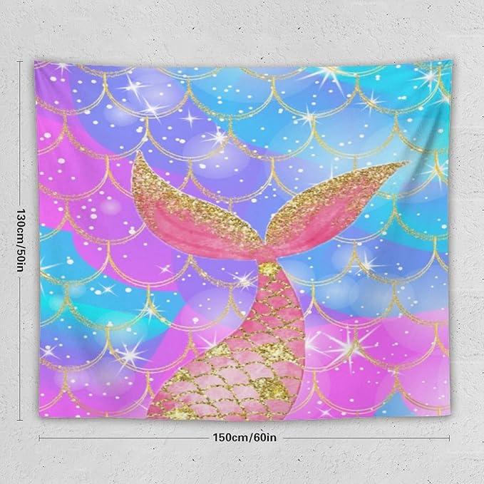 HZOHNAGO Mermaid Scales Tapestry Colorful Shiny Scales Mermaid Tail Pattern Printed Wall Tapestry Wall Hanging for Bedroom Living Room Dorm 60" W x 50" H-Ruum Studio Home