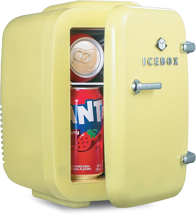 IBMF4SUN Fridge for Bedroom, Skincare, Portable Cooler & Warmer for Makeup, for Office & Home Refrigerator, Mini (4 L / 6-Can), Sun Yellow-Ruum Studio Home