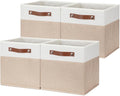 HNZIGE Fabric Storage Baskets Cubes Bins for Shelves, 11 x11 Foldable Storage Bins, Decorative Storage Basket with Leather Handles for Storage Clothes Home Nursery(White Beige-4Pack)-Ruum Studio Home