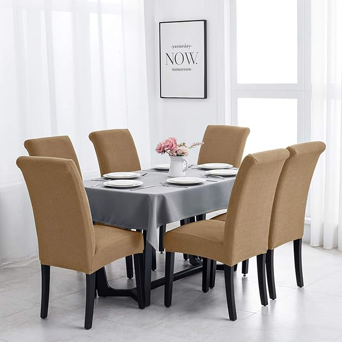 Joccun Chair Covers for Dining Room Set of 2,Dining Chair Slipcovers Stretch Dining Room Chair Covers Seat Protector,Washable Parsons Chair Cover for Home,Hotel,Banquet(Tan,2 Pack)-Ruum Studio Home