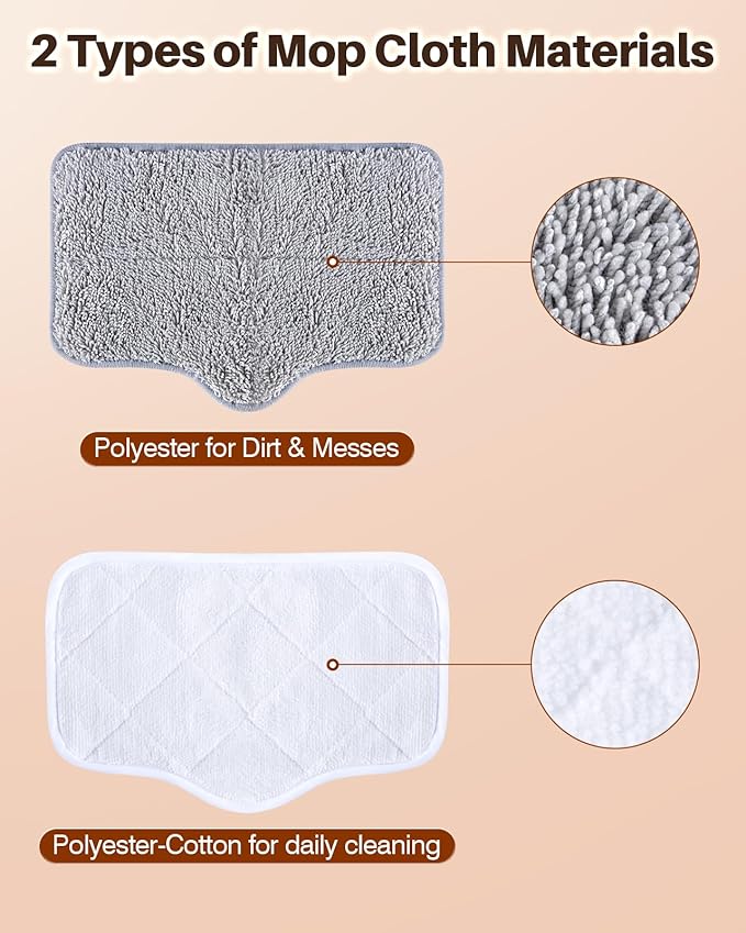 ScrubWiz Steam Mop Pads with Washable and Reusable, 6 Pack Replacement, 2 Material Types Accessories Compatible With Steamer Mop for Cleaning Floors and Carpets, White and Gray-Ruum Studio Home