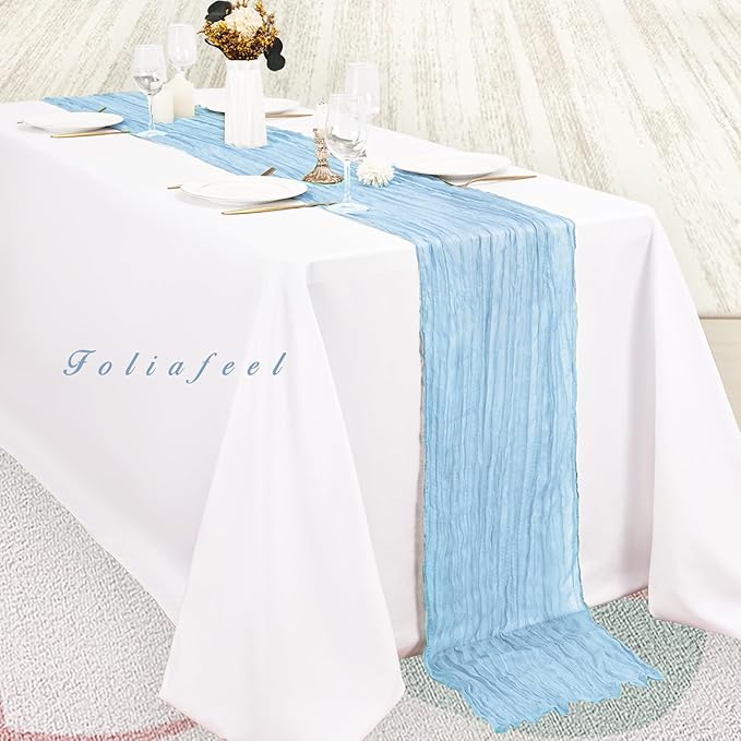 12 Pack Baby Blue Cheesecloth Table Runner 20 x 120 Inch Long Rustic Gauze Cheese Cloth Table Runner for Wedding 10FT Bridal Baby Shower Table Decorations Boho Fabric Sheer Birthday Party Table Decor-Ruum Studio Home