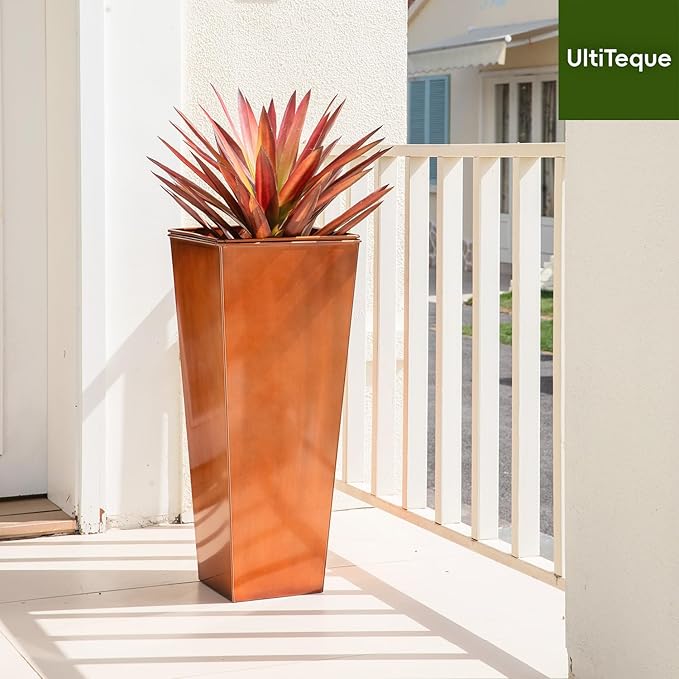 28in Tall Metal Copper Square Planter Galvanized Steel Metal Planters for Indoor/Patio Deck Garden Entrance Planter-Ruum Studio Home