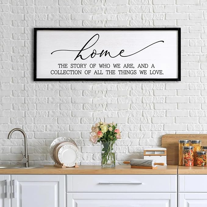 Home is the Story of Who We Are & a Collection of all the Things we Love Sign Framed Wall Art, 40''×15'' Rustic Horizontal Family Quote Wood Sign, Farmhouse Long Home Plaque Wall Decor-Ruum Studio Home