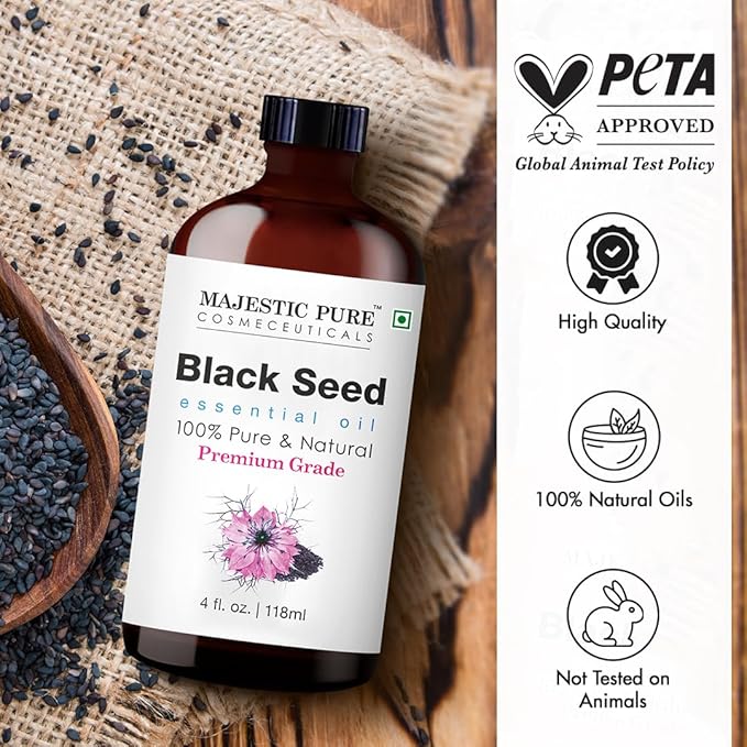 Majestic Pure Black Seed Essential Oil with Glass Dropper - Huge 4 Fl Oz - 100% Pure and Natural Black Pepper Oil - Premium Grade Essential Oils for Diffuser, Aromatherapy, Soap and Candle Making-Ruum Studio Home