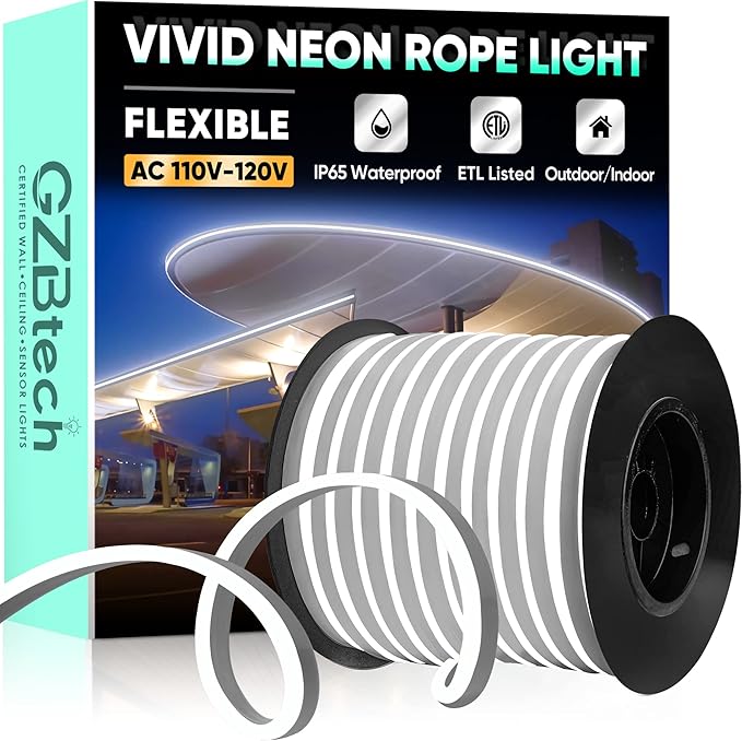 GZBtech Flexible LED Neon Rope Lights 132FT,AC 110-120V Waterproof Strip Light, 120 LEDs/M Cuttable Connectable Neon Lighting for Indoor Outdoor Home Decor/Commercial Building Use-Cold White 40M-Ruum Studio Home