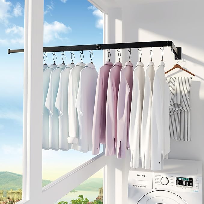 Clothes Drying Rack,Drying Rack Clothing,Luandry Drying Rack,Clothes Hanger Rack,Wall Mounted Luandry Rack,Folding Retractable,Frosted Stone Black Classic,ms-01-Ruum Studio Home