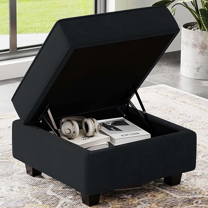 Belffin Storage Ottoman Module for Modular Sectional Sofa Square Seat Cube Velvet Foot Stool Black-Ruum Studio Home