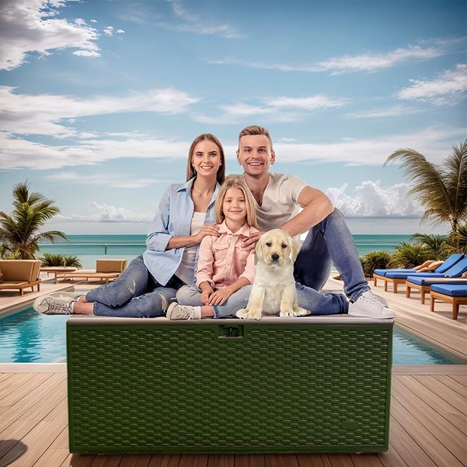 Alsophila150 Gallon Large Storage Box with Lid,Waterproof Outdoor Storage Container for Patio Furniture Cushions, Gardening Tools, Pool Accessories,Lockable Resin Deck Box with Smooth Hydraulic Lid-Ruum Studio Home