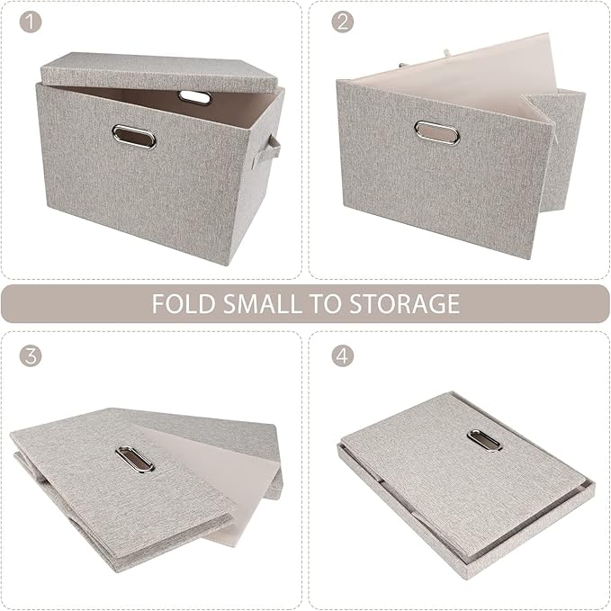 Large 17" 36 Quart Collapsible Stackable Storage Bins with Lids, 5 Packs Beige Linen Fabric Closet Boxes with Lids, Storage Cube Baskets Container Organizers for Bedroom Office(17 x12 x11)-Ruum Studio Home