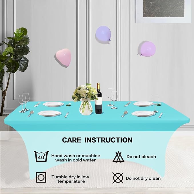 IVAPUPU 2 Pack 4FT Table Cloth for Rectangular Fitted Events Stretch Blue Mist Table Covers Washable Cover Spandex Tablecloth Protector for Party, Wedding, Cocktail, Banquet, Festival-Ruum Studio Home