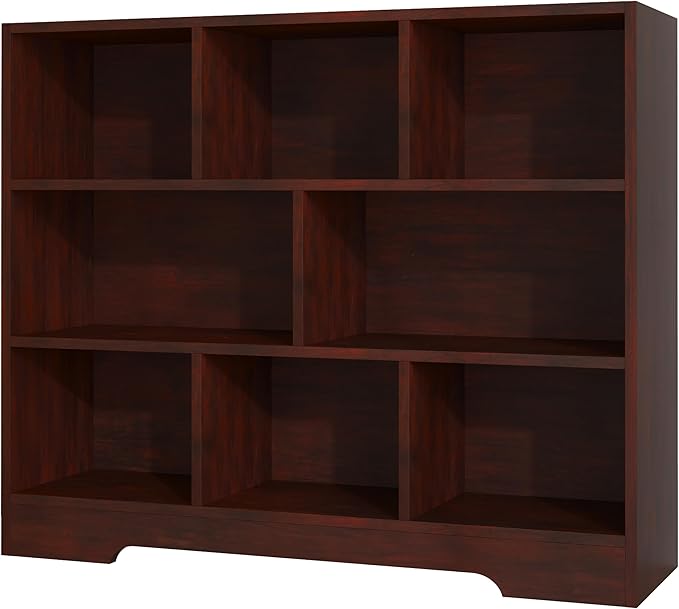 Book Shelf, 8 Cubes Storage Organizer, 3-Tier Open Shelf Wooden Bookcase, Freestanding Cherry Bookshelf Cube Shelf for Bedroom, Living Room, Home Office-Ruum Studio Home