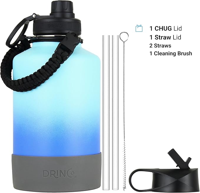 DRINCO Stainless Steel Water Bottle Spout Lid Vacuum Insulated Double Wall Water Bottle(64oz 40oz 32oz 22oz 18oz 14oz) Leak Proof Keep Cold Sport Camping Hiking (64 oz, 64oz Morning Sky Blue)-Ruum Studio Home