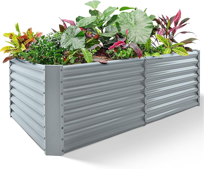 Land Guard 8×4×2ft Galvanized Raised Garden Bed, Planter Boxes Outdoor, Raised Garden Beds Outdoor for Vegetables, Flowers, Herbs, 479 Gallons, Modern Gray… B0CWTYXT24-Ruum Studio Home