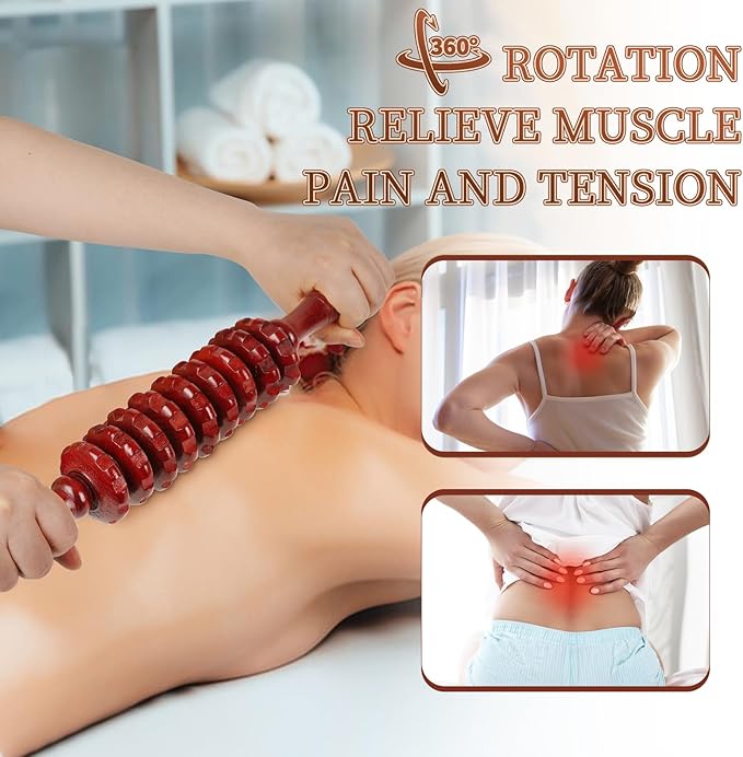Liitrton Manual Wooden Fascia Massage Roller Trigger Points for Release Cellulite Sore Muscle Blasting (Red)-Ruum Studio Home