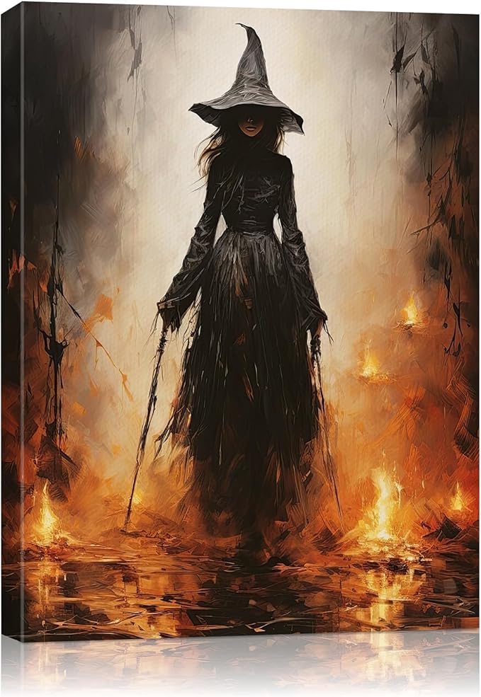 Halloween Canvas Wall Art - Vintage Witche Poster, Gothic Dark Academia Wall Decor, Spooky Halloween Decor for Living Room, Bedroom & Bathroom, Framed Fall Decorations Indoor-Ruum Studio Home
