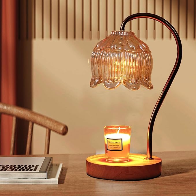 GEEZO Fragrance Candle Warmer Lamp with 2 Bulbs Electric Candle Warmer with Timer & Dimmer for Home Decor Wax Melt for Small Large Size Jar Candles Retro Wooden Base-Ruum Studio Home