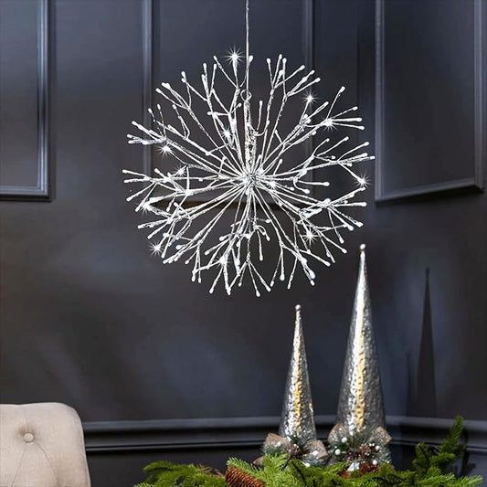 Christmas led Sparkle Ball Hanging Outdoor décorations -Haning Twig Ball,Snowflake Ornament Lights Indoor Outdoor Festive Holiday Décor 24Inch (Cool White)-Ruum Studio Home