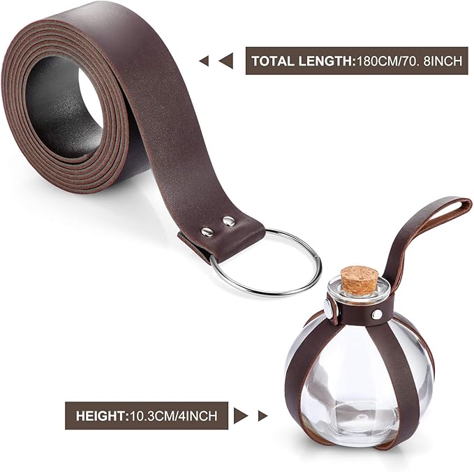 Boao Potion Bottles with Cork Set Dark Magic Cork Round Potion Bottle with Leather Belt Clear Glass Large for Halloween Costume Props DIY Crafts Decorative, 200 ml(Brown)-Ruum Studio Home