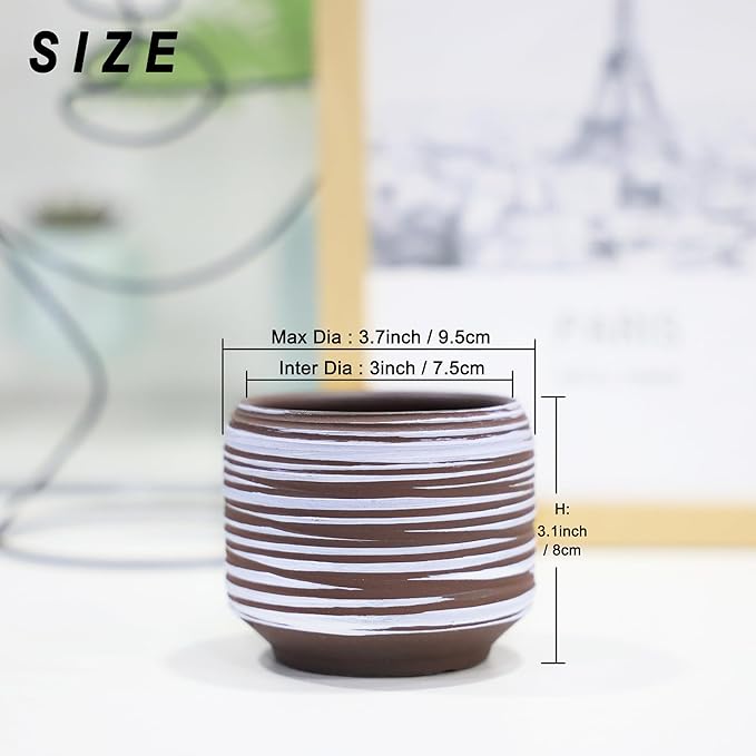 Mini Succulent Planter Set – 3.7 Inch Ceramic Pots with Drainage for Indoor Plants, Small Decorative Flower Pots for Cactus and House Plants, Set of 4-Ruum Studio Home