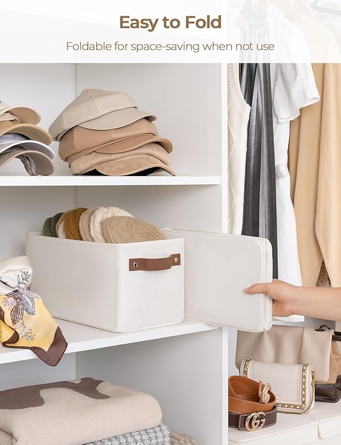 StorageWorks Narrow Storage Bins, Small Basket for Closet and Shelves, Rectangular Fabric Organizer with Handles, Toilet Paper Storage, Beige, 2-Pack-Ruum Studio Home