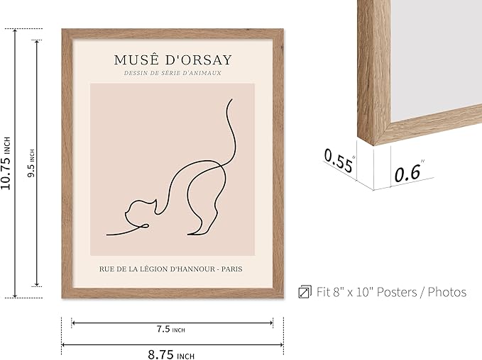 Poster Master Vintage Poster - Retro One Line Cat Drawing Print - Cat Art - Minimal Gift for Men, Women, Animal Lover - Abstract Wall Decor for Home, Office, Bedroom, 8x10 Beige Framed-Ruum Studio Home