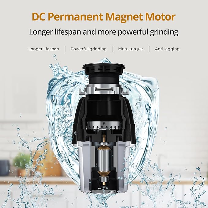 3/4 HP Corded Garbage Disposal for Kitchen Sinks, TECASA Continuous Feed Food Waste Disposer, Sound Reduction, Power Cord Included, Grey and Black - HyperCrush 75-Ruum Studio Home