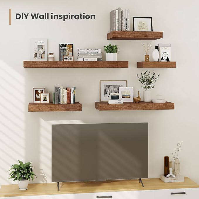 Heimlove 12 Inch Deep Floating Shelves, 16 x 12 inches Long Wall Shelf, Large Extra Display Shelf & Storage Shelf, Rustic Wood Wall Shelves for Fireplace Mantel, Walnut - 2Pack-Ruum Studio Home