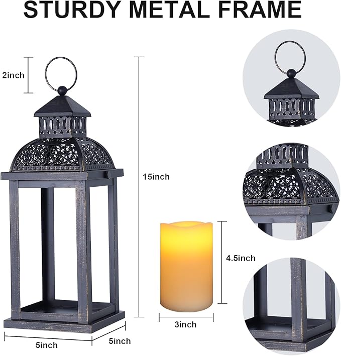 NEEDOMO Fall Decorations for Home, 2 Pcs 15'' Fall Lantern Indoor Outdoor Thanksgiving Decor, Vintage Metal Hanging Candle Holders with Fall Teardrop Wreath and LED Candle for Patio, Porch, Table-Ruum Studio Home