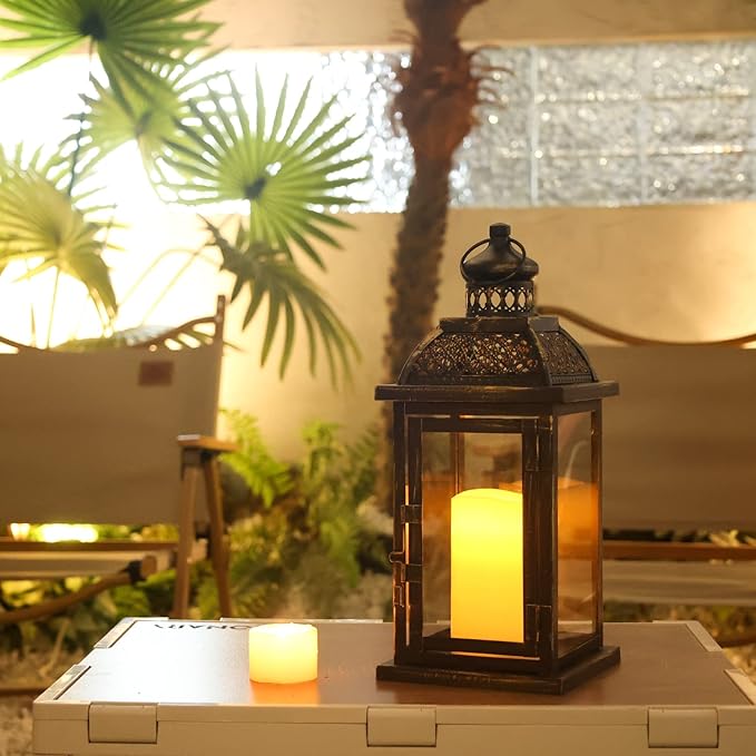 DECORKEY Lanterns Decorative Indoor&Outdoor, 14.4'' Large Black Square Hanging Lanterns, Vintage Metal Candle Holder for Outdoor Patio Front Door Porch Wedding Party Decor-Ruum Studio Home