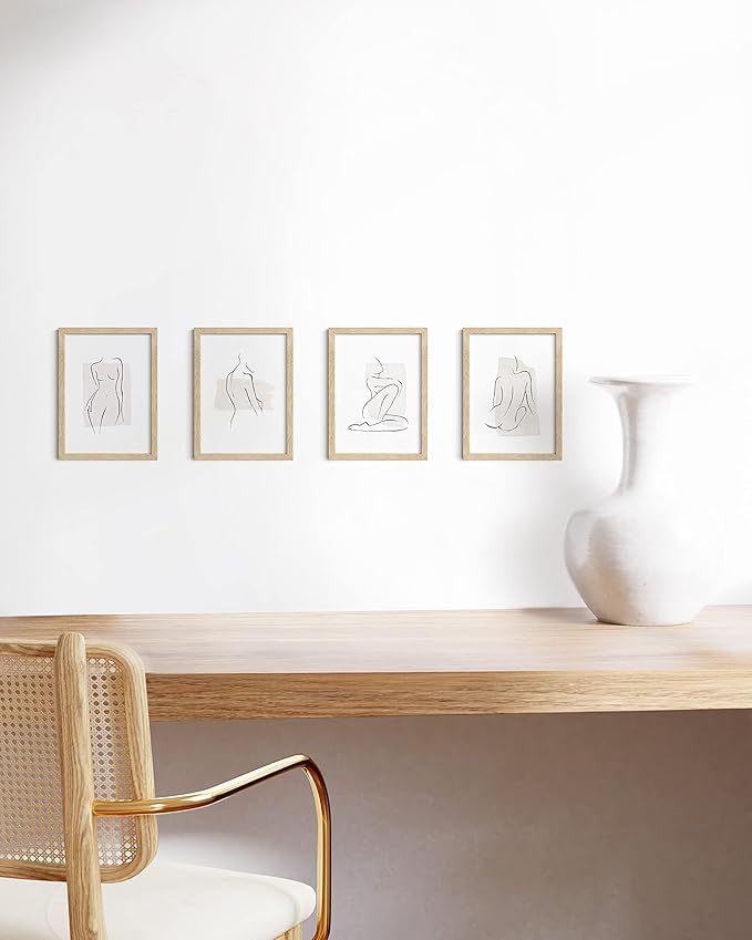 HAUS AND HUES Natural Wood Frames 5x7 Set of 4 - Bulk Photo Frames with Beige Oak Finish-Ruum Studio Home