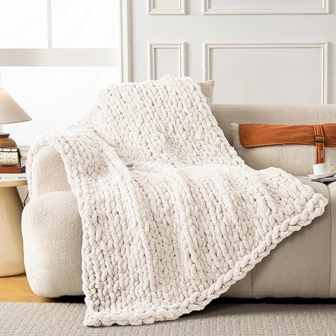 Ultra Soft Chunky Knit Blanket Throw -40x50 Hand Knitted Warm Chenille Throw Blanket, Home Decor Soft Thick Yarn Cable Knit Blanket Breathable Fleece Banket Christmas for Couch Bed Sofa Best GIF-Ruum Studio Home