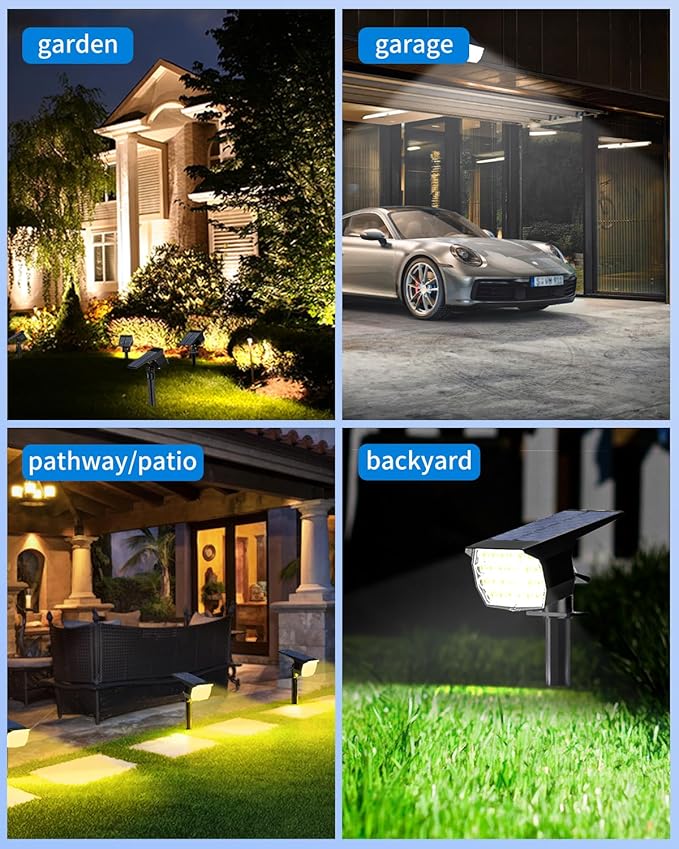 3 Colors Solar Lights Outdoor Waterproof IP65 Outdoor Spot Lights for Yard 52 LEDs 600LM Solar Powered Landscape Spotlights Solar Security Wall Lights for Garden Pathway Outside- 10 Pack-Ruum Studio Home