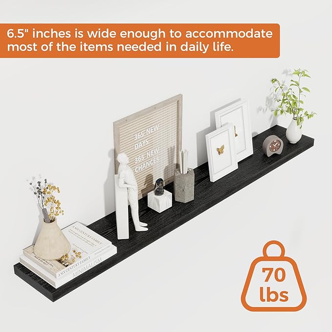 Floating Shelves for Wall, 48 Inch Floating Shelves for Home Decor, Wall Mounted Rustic Wood Shelves, Bathroom, Hanging Deep Shelf for Bedroom, Living Room, Kitchen (Black, Set of 2)-Ruum Studio Home