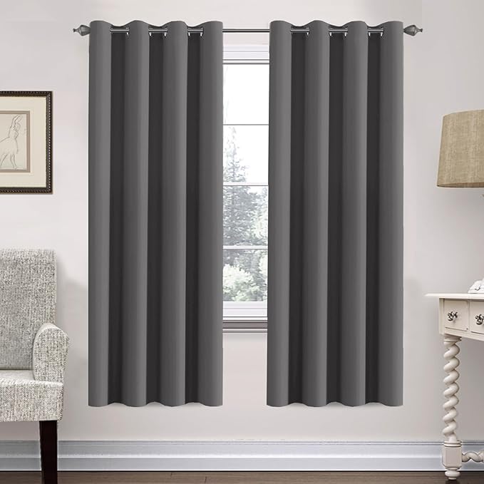 H.VERSAILTEX Premium Solid Thermal Insulated Blackout Grey Curtains Window Drapes - 2 Panels Set- Charcoal Gray, 52x72 Inch,8 Grommets per Panel-Ruum Studio Home